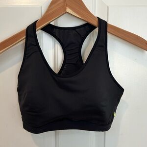 Nike Racerback Sports Bra Black with Neon Yellow Logo size M